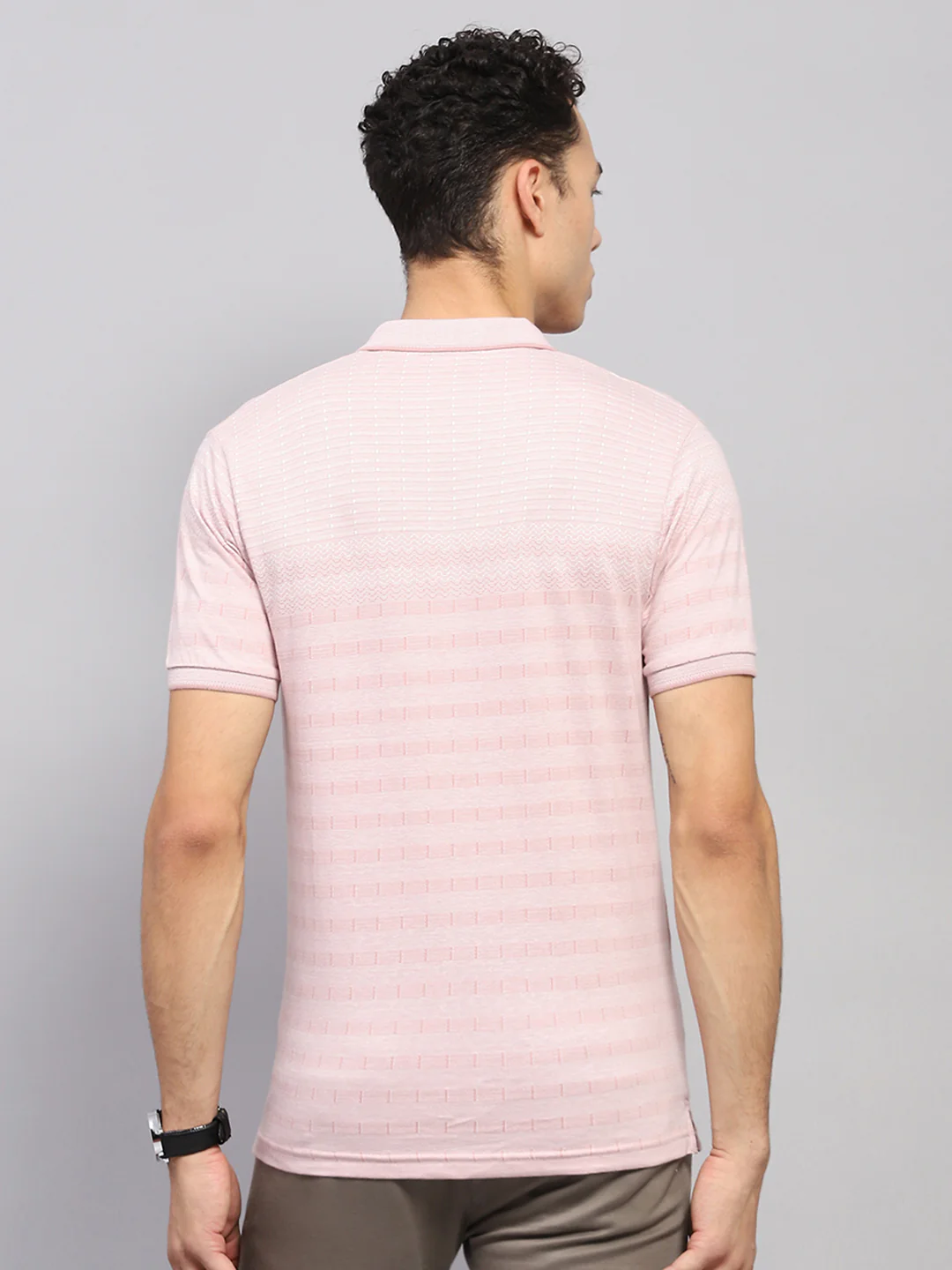 Men Pink Stripe Collar Half Sleeve T-Shirt - Image 5