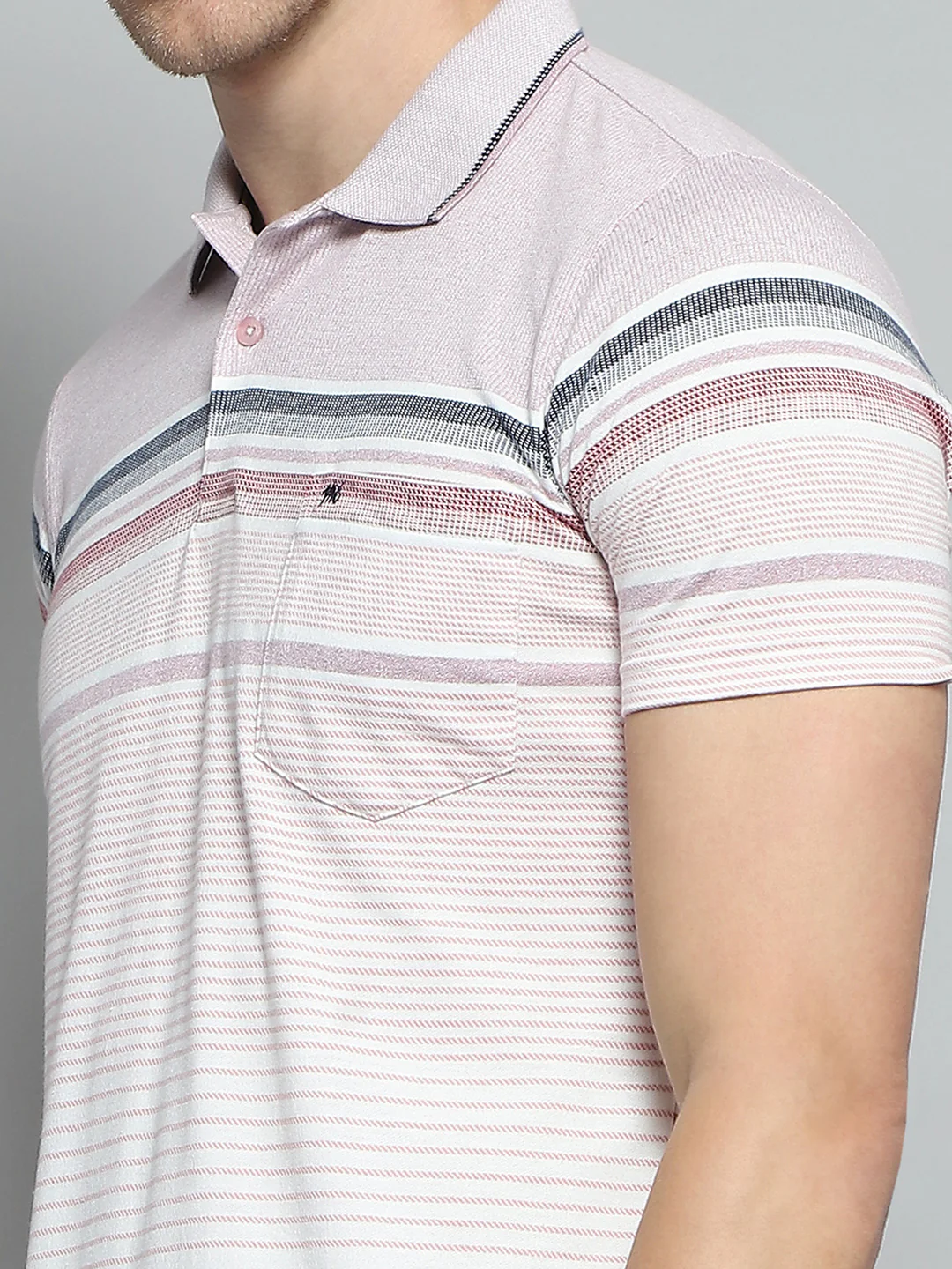 Men Pink Stripe Collar Half Sleeve T-Shirt - Image 7