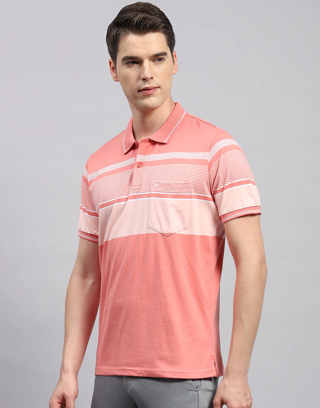 Men Pink Stripe Collar Neck Half Sleeve T-Shirt - Image 4