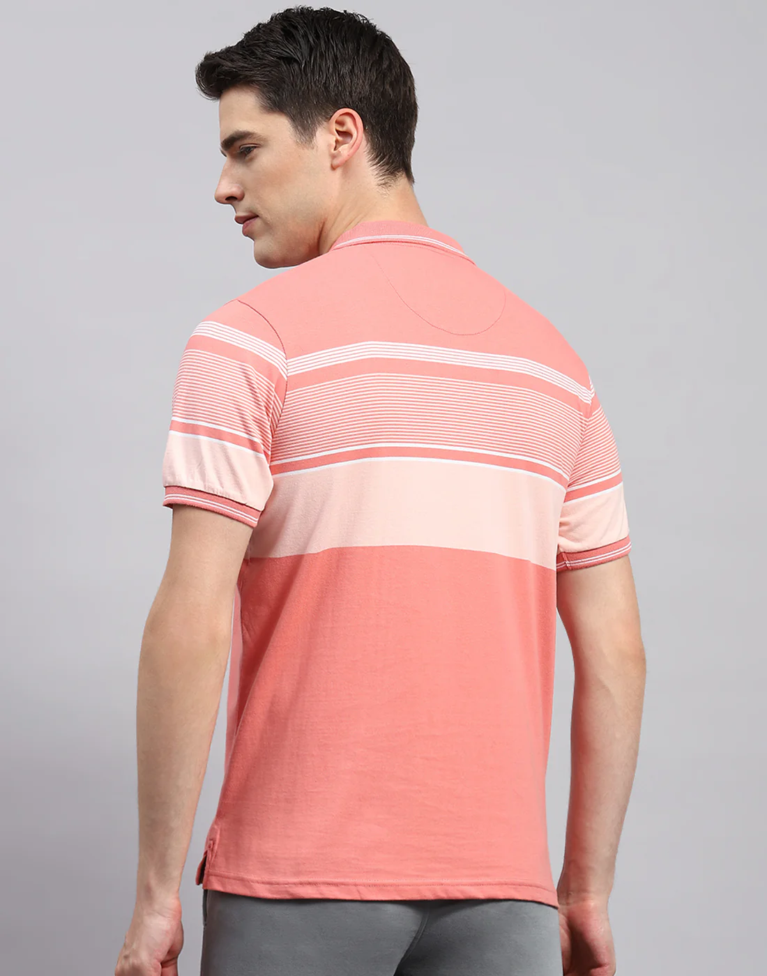 Men Pink Stripe Collar Neck Half Sleeve T-Shirt - Image 6