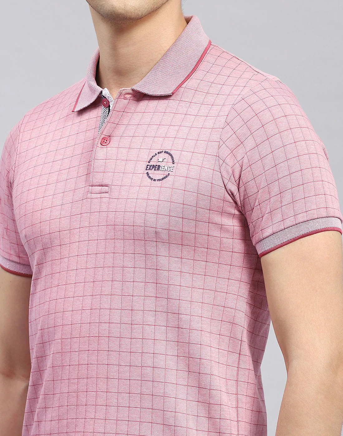 Men Pink Stripe Polo Collar Half Sleeve T-Shirt - Image 7
