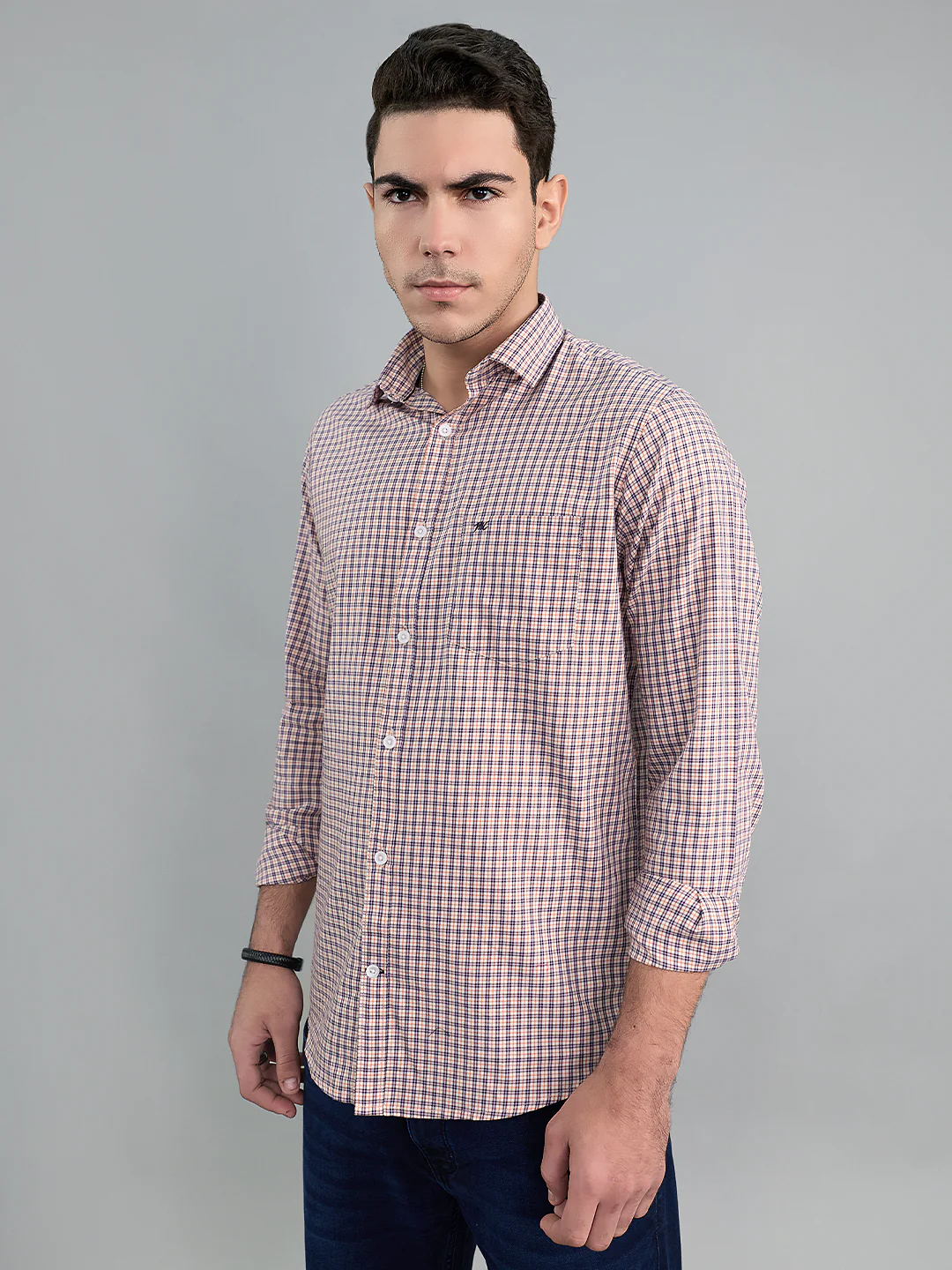 Men Purple Check Collar Full Sleeve Shirt - Image 2