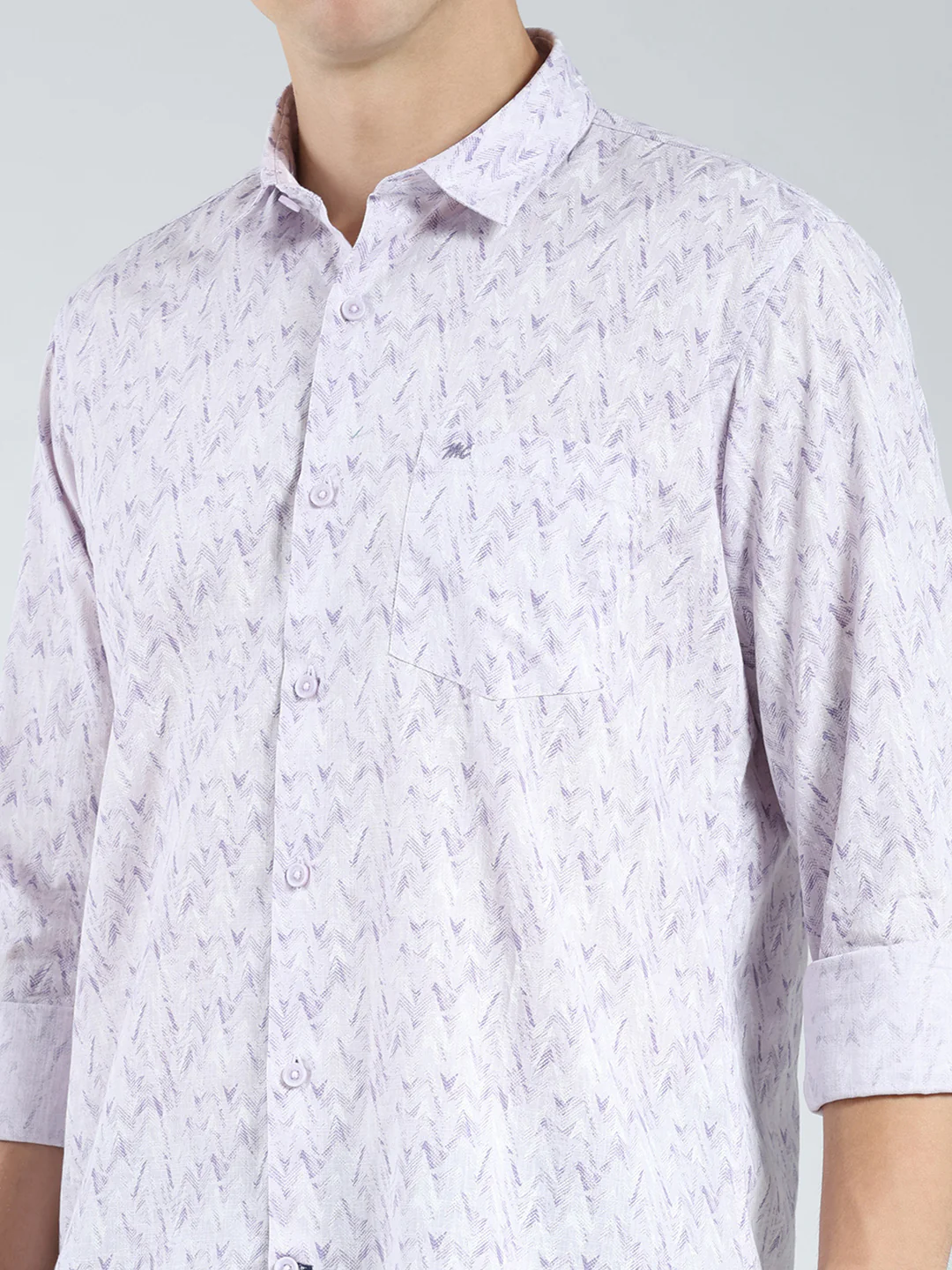 Men Purple Printed Collar Full Sleeve Shirt - Image 6