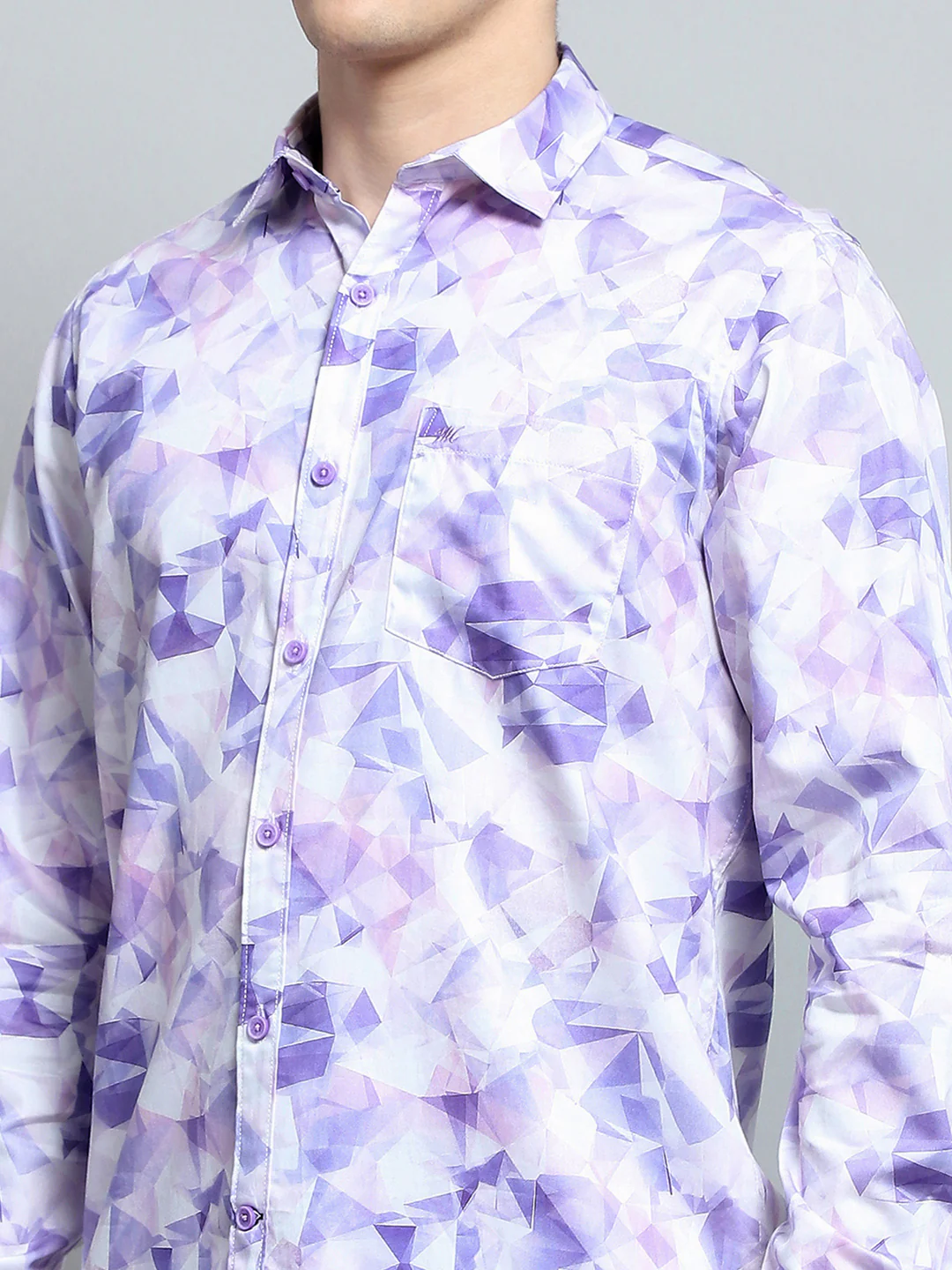 Men Purple Printed Collar Full Sleeve Shirt - Image 7