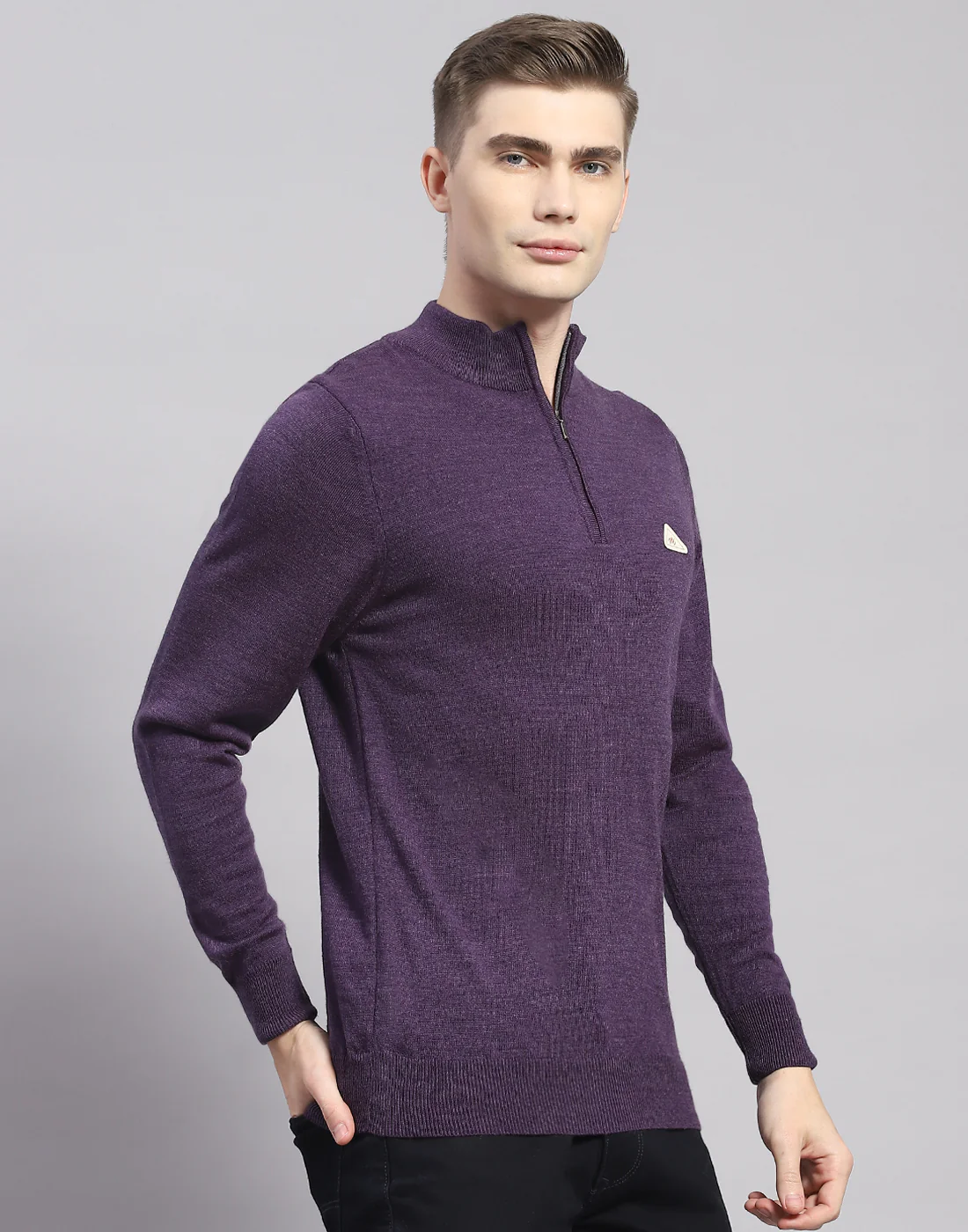 Men Purple Solid H Neck Full Sleeve Pullover - Image 5