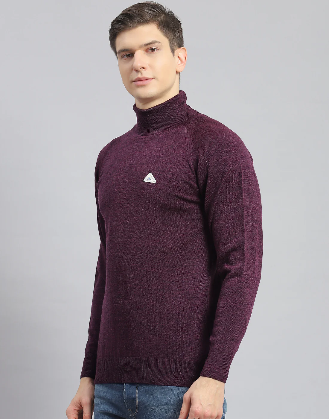 Men Purple Solid H Neck Full Sleeve Pullover - Image 3