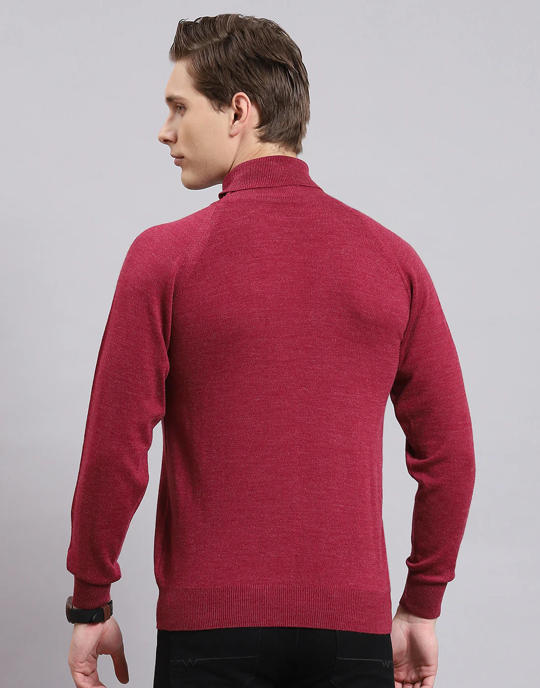 Men Purple Solid H Neck Full Sleeve Sweater - Image 6