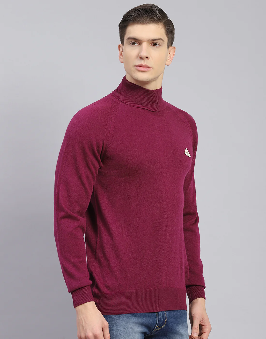 Men Purple Solid H Neck Full Sleeve Sweater - Image 6
