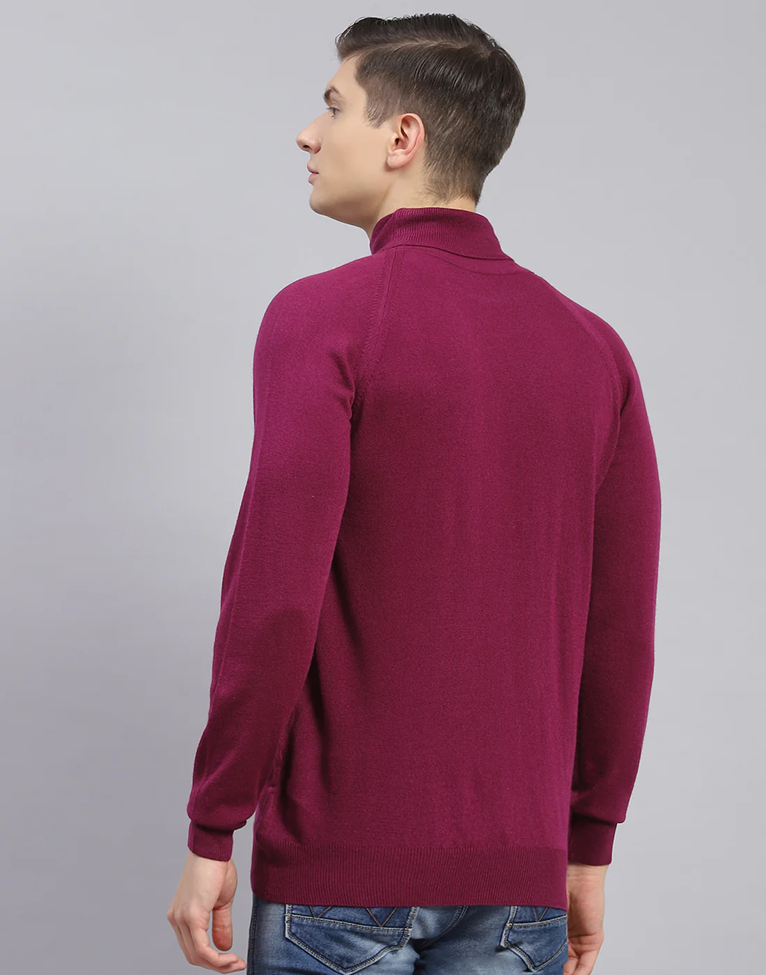 Men Purple Solid H Neck Full Sleeve Sweater - Image 7