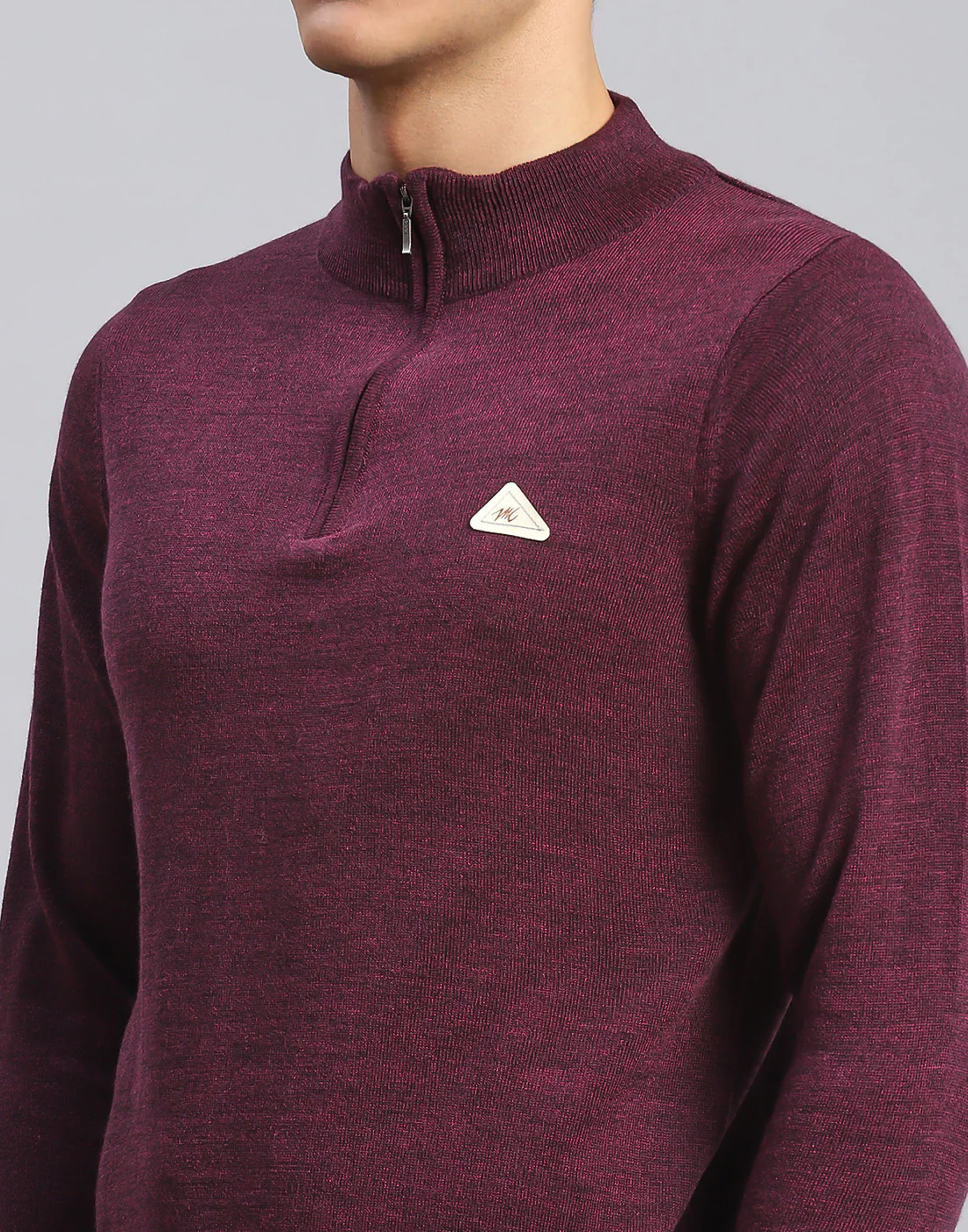 Men Purple Solid High Neck Full Sleeve Pullover - Image 6