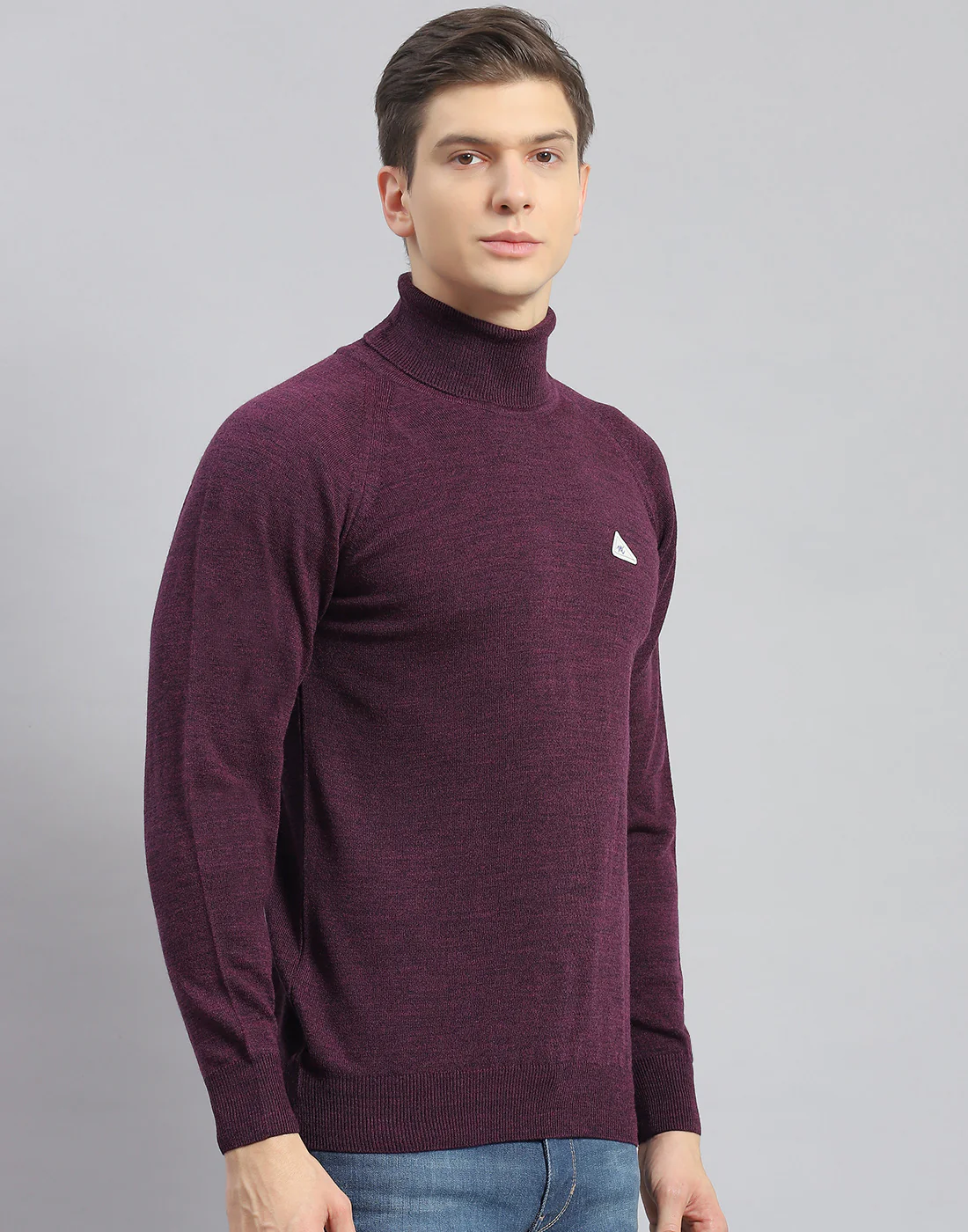 Men Purple Solid High Neck Full Sleeve Pullover - Image 4