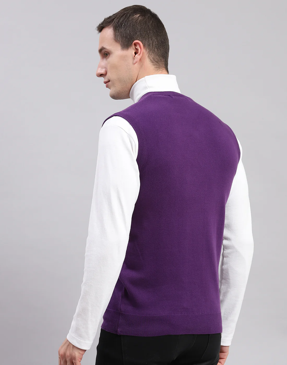 Men Purple Solid V Neck Sleeveless Sweaters/Pullovers - Image 6