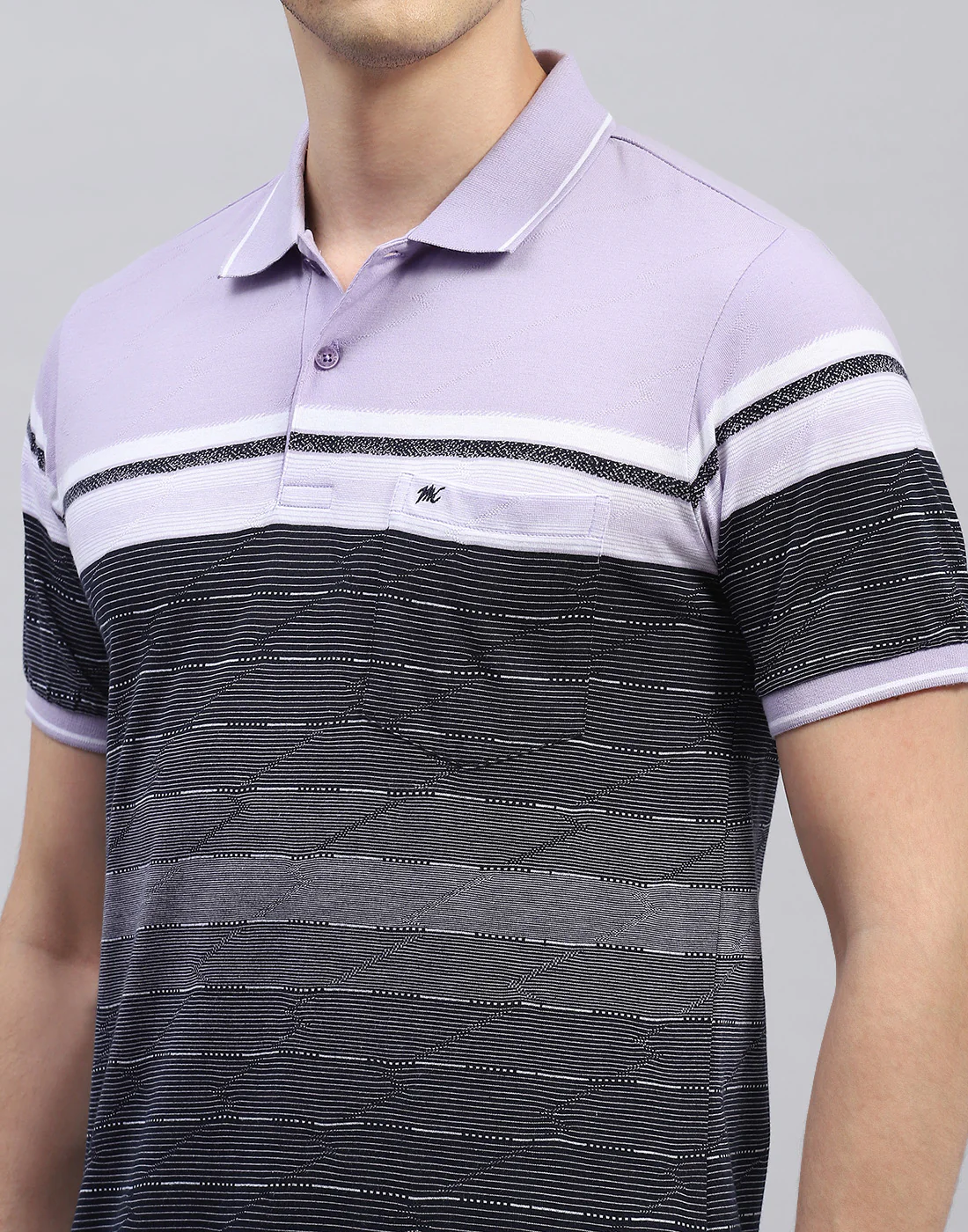 Men Purple Stripe Polo Collar Half Sleeve T-Shirt - Image 6