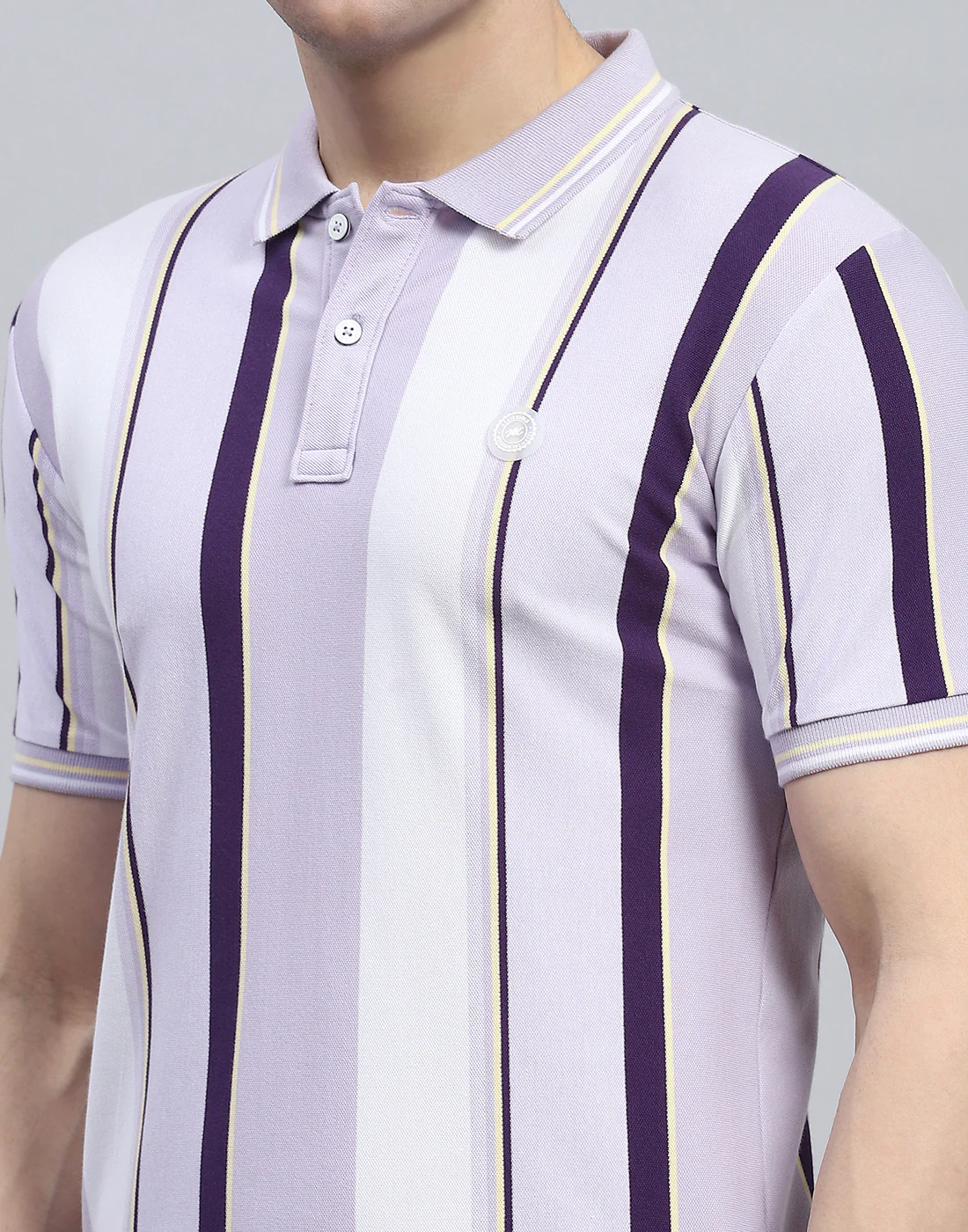 Men Purple Stripe Polo Collar Half Sleeve T-Shirt - Image 7