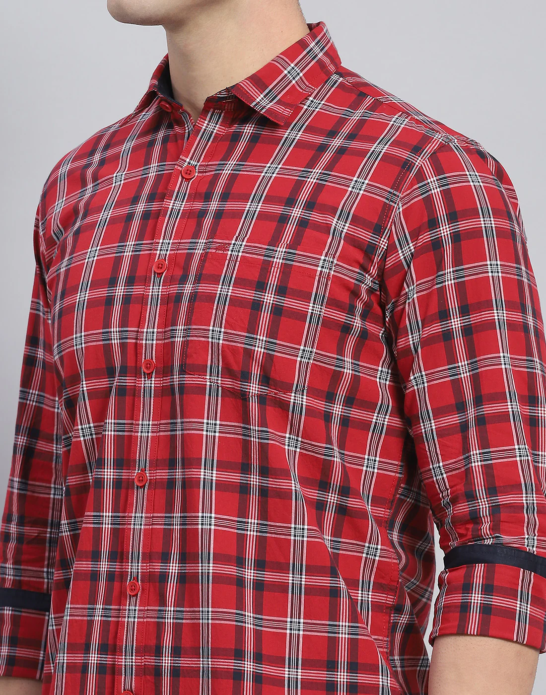 Men Red Check Collar Full Sleeve Shirt - Image 7