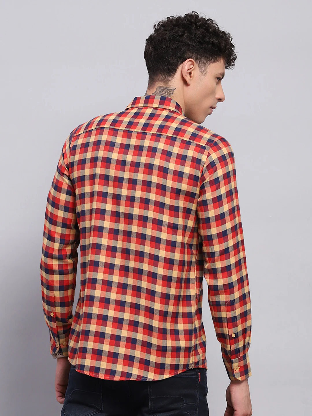 Men Red Check Collar Full Sleeve Shirt - Image 5