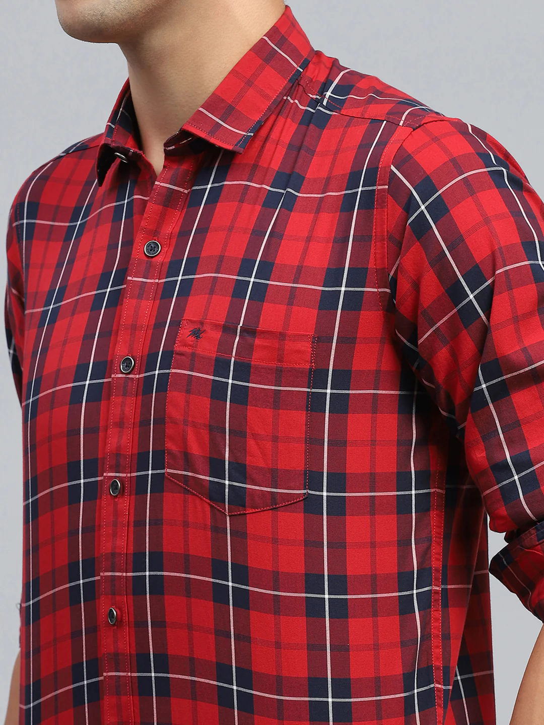 Men Red Check Collar Full Sleeve Shirt - Image 6