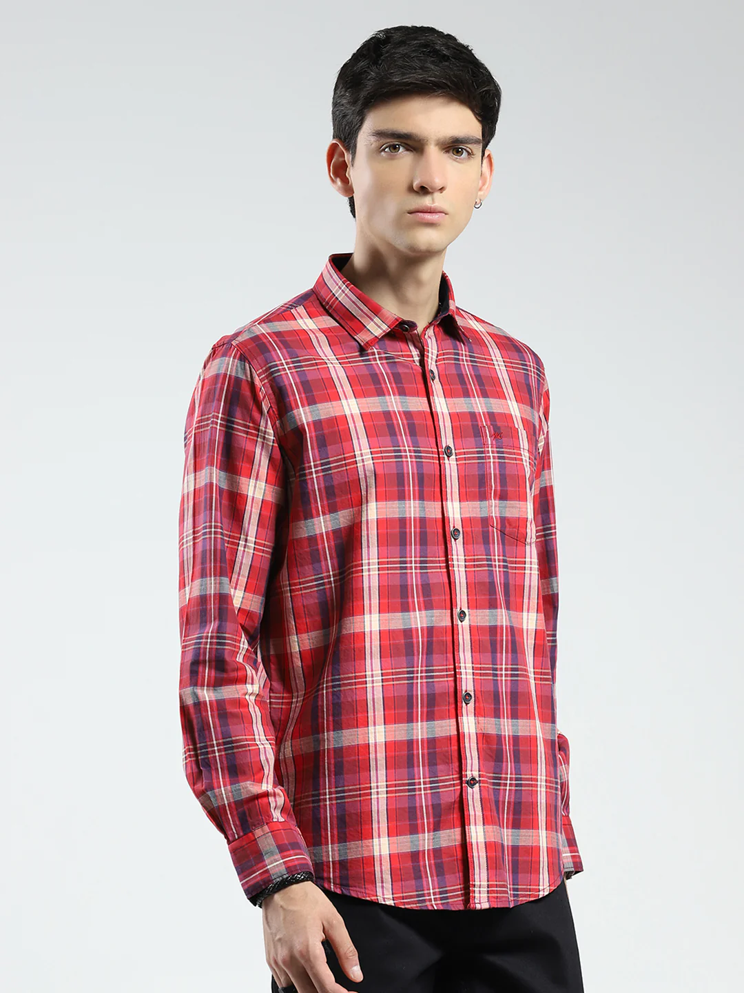 Men Red Check Collar Full Sleeve Shirt - Image 4