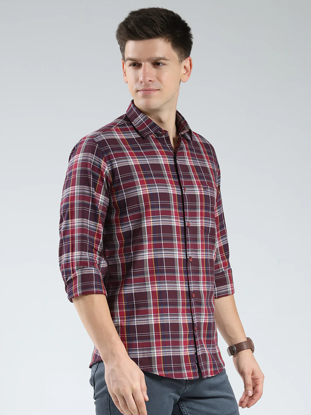 Men Red Check Collar Full Sleeve Shirt - Image 4
