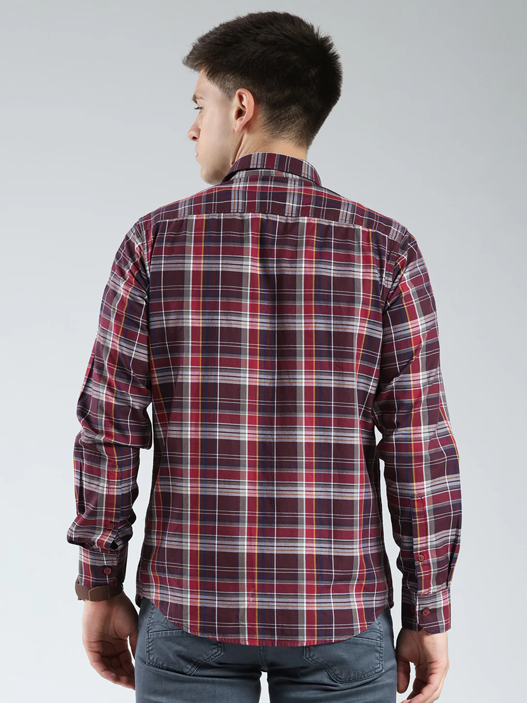 Men Red Check Collar Full Sleeve Shirt - Image 5