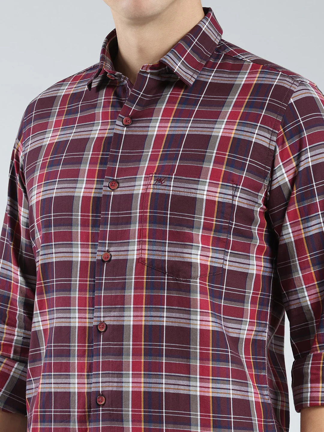 Men Red Check Collar Full Sleeve Shirt - Image 6