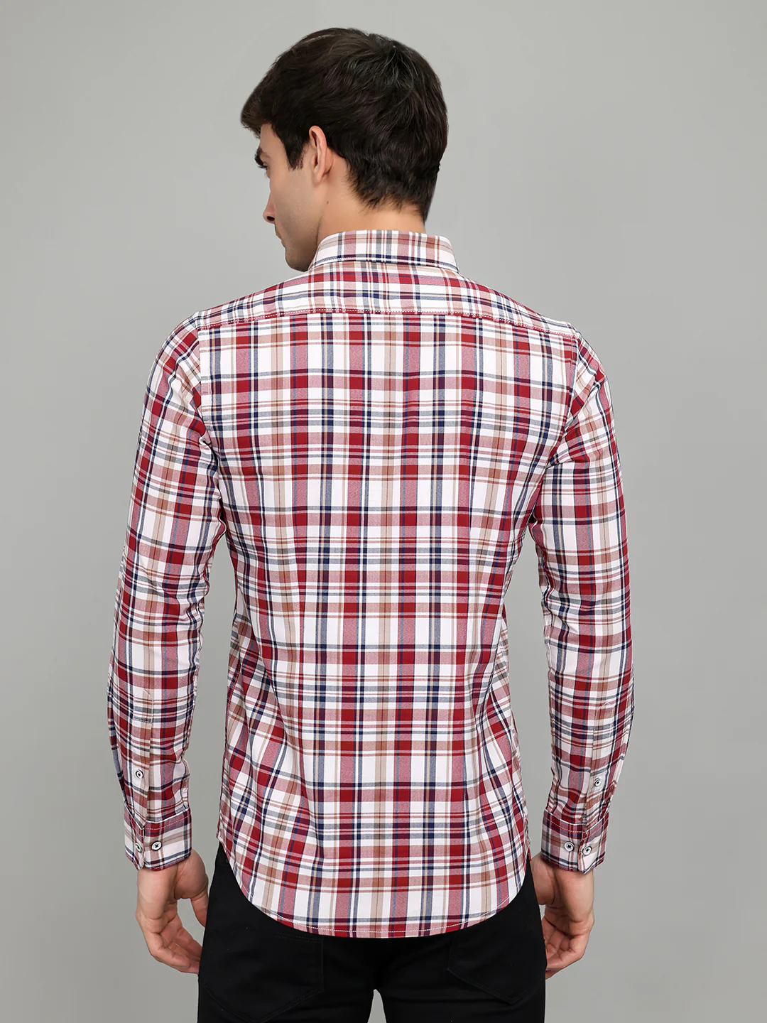 Men Red Check Collar Full Sleeve Shirt - Image 4