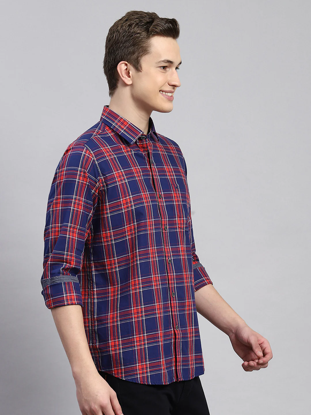 Men Red Check Shirt - Image 3