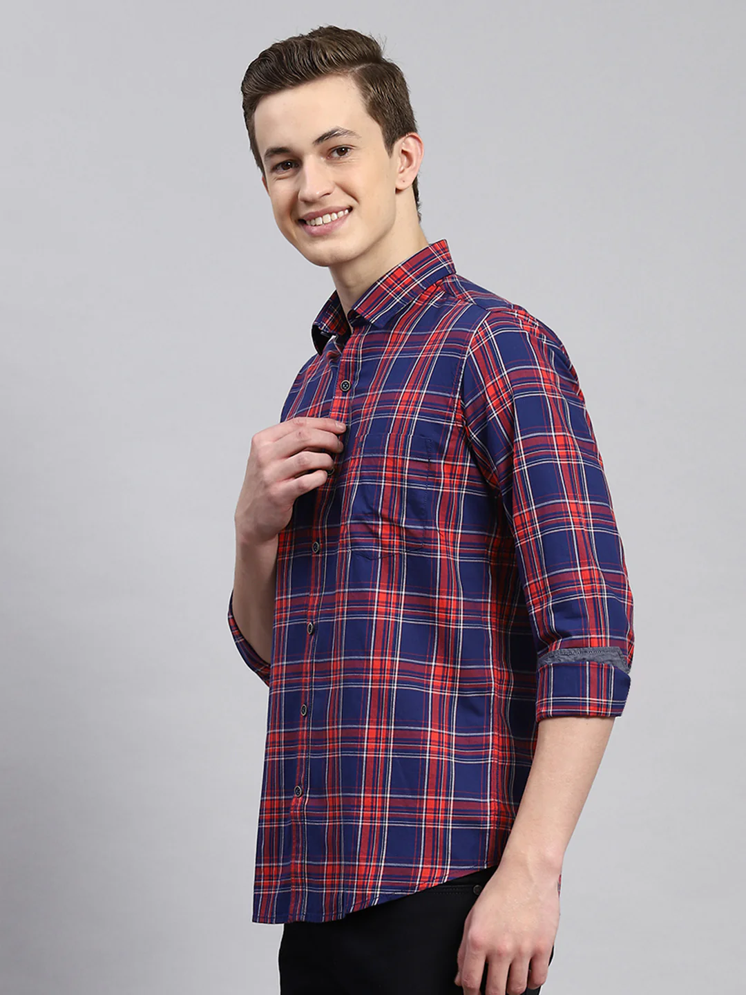Men Red Check Shirt - Image 4