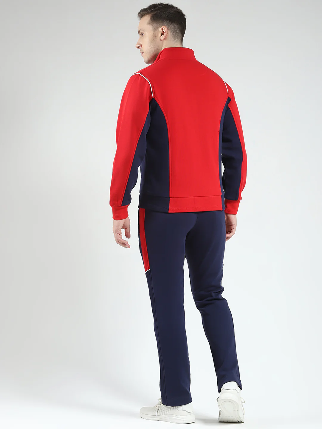 Men Red & Navy Blue Solid Mock Neck Full Sleeve Winter Tracksuit - Image 5