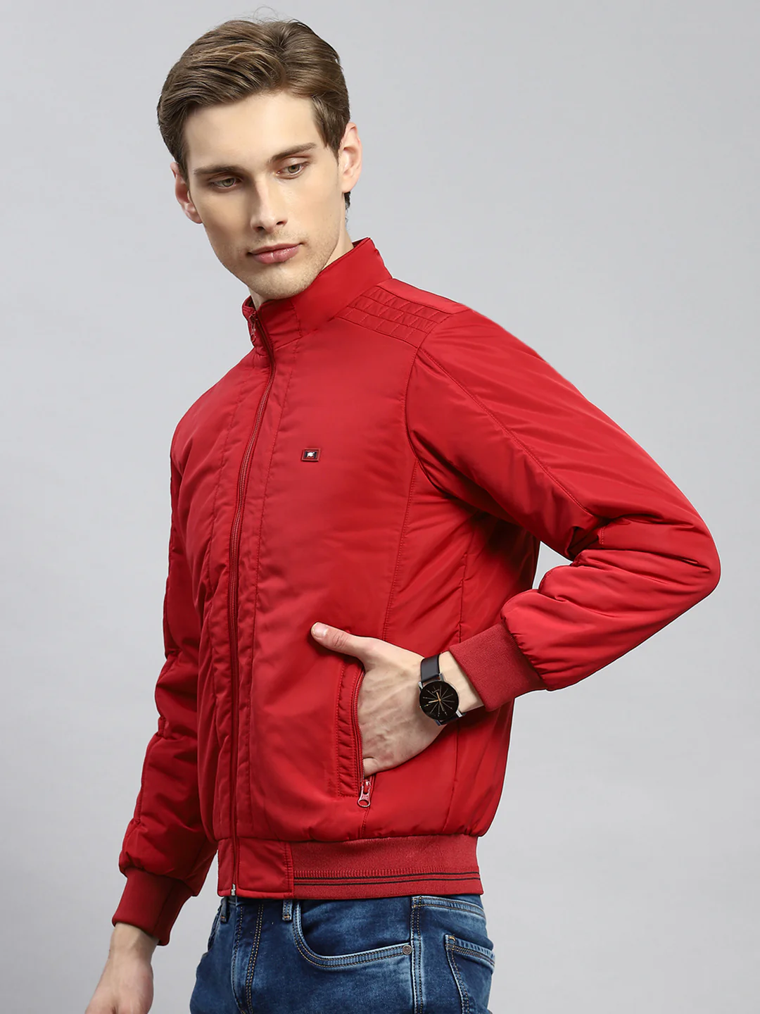 Men Red Plain Jacket - Image 4