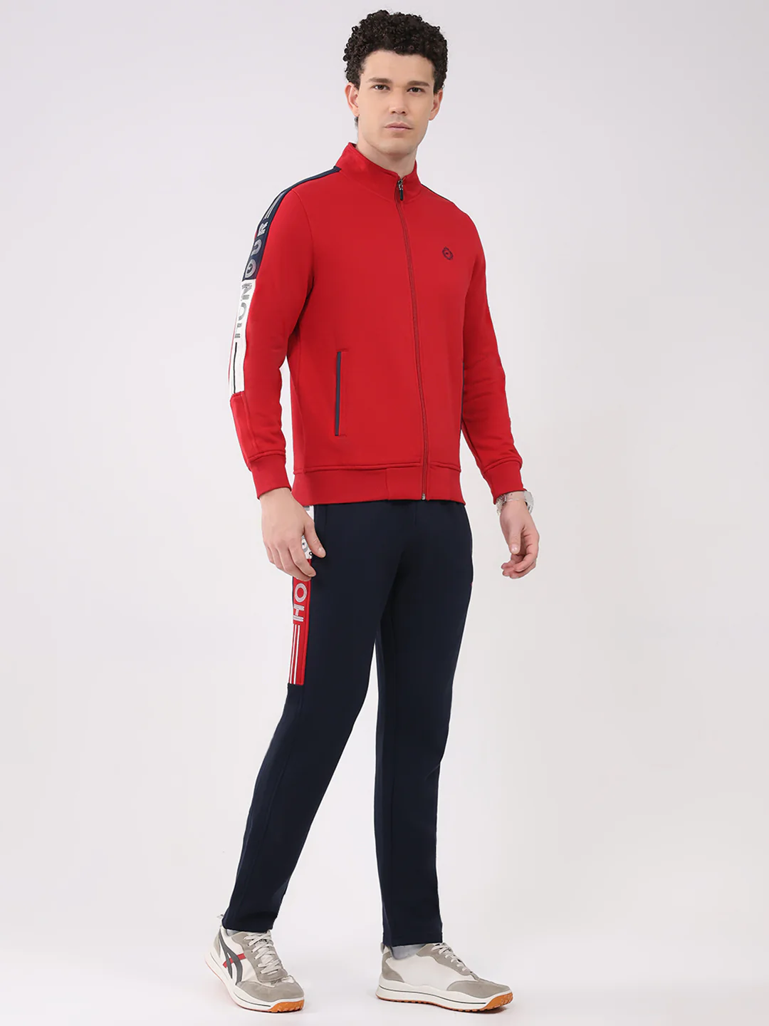 Men Red Printed Collar Full Sleeve Winter Tracksuit - Image 4