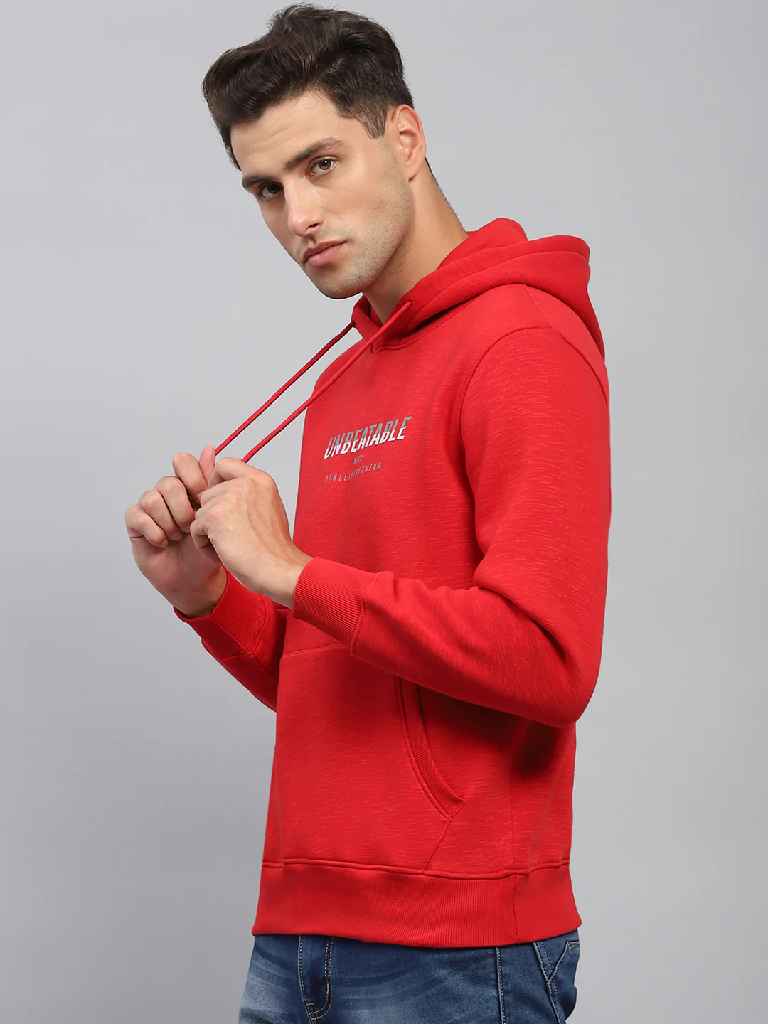 Men Red Printed Hooded Full Sleeve Sweatshirt - Image 3