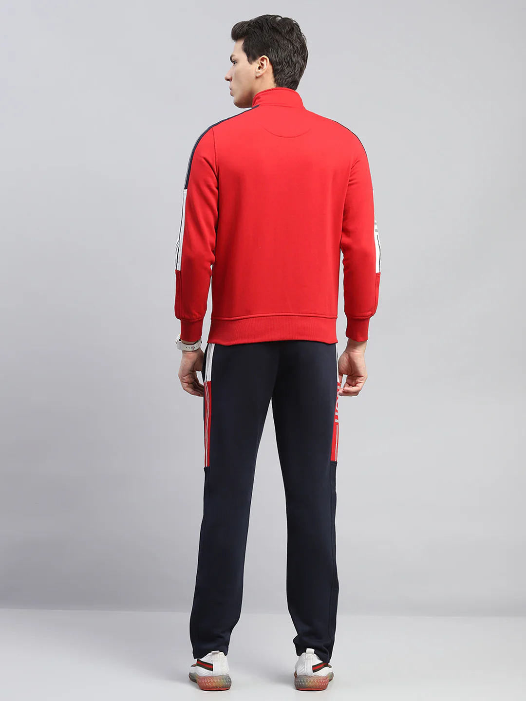 Men Red Printed Mock Neck Full Sleeve Winter Tracksuit - Image 5