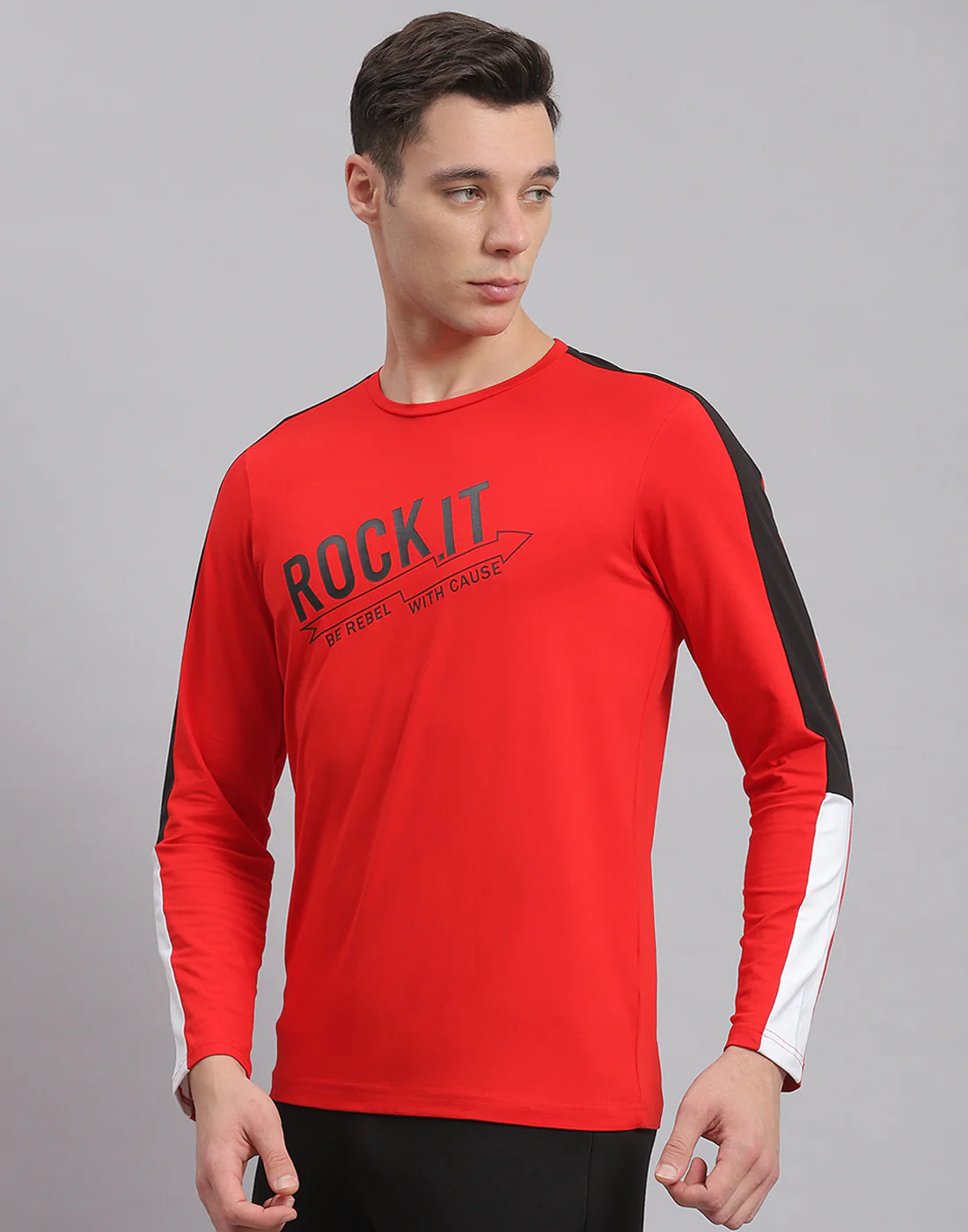 Rock.it Men Red Printed Round Neck Full Sleeve Active T-Shirt - Image 3
