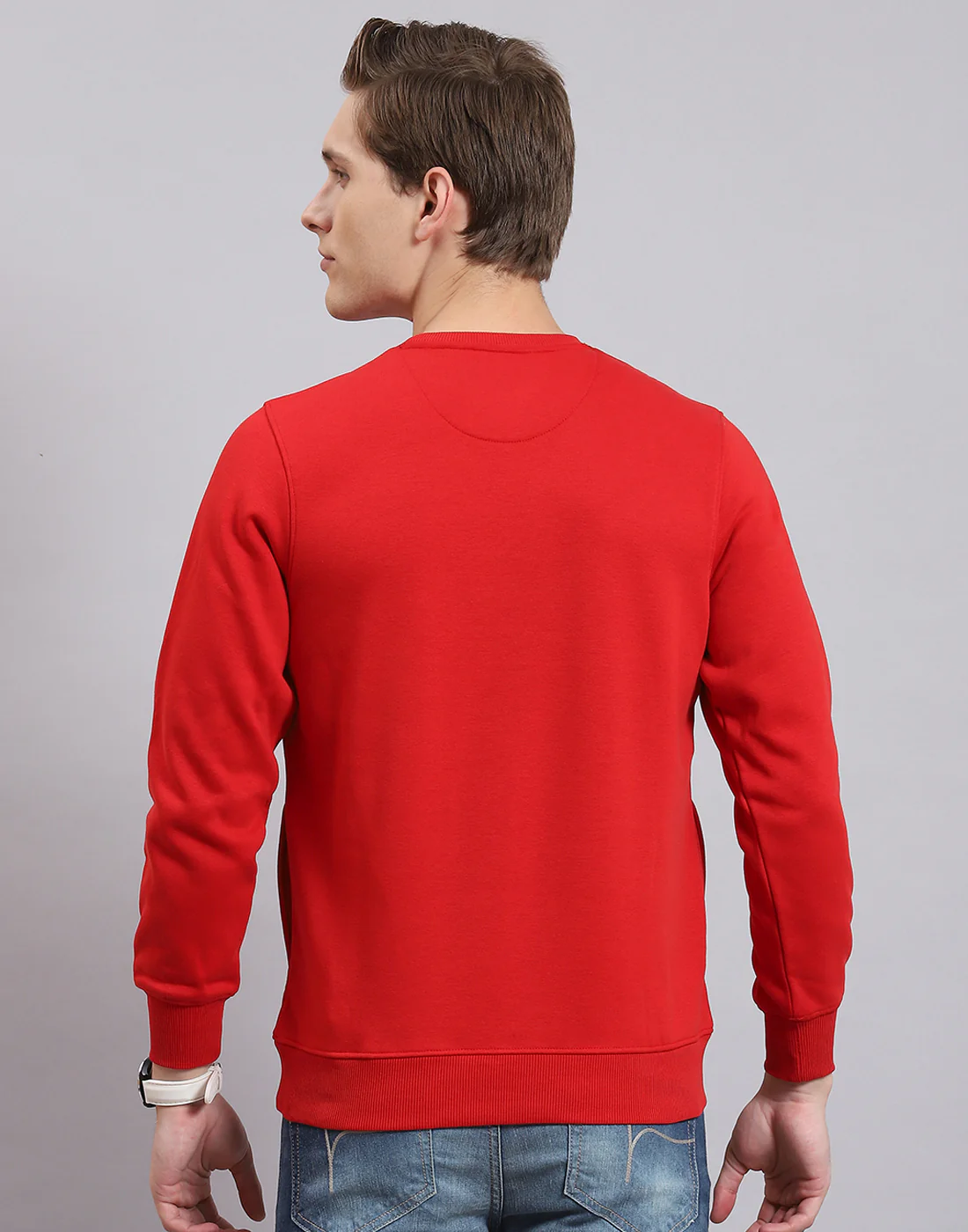 Men Red Printed Round Neck Full Sleeve Sweatshirt - Image 5