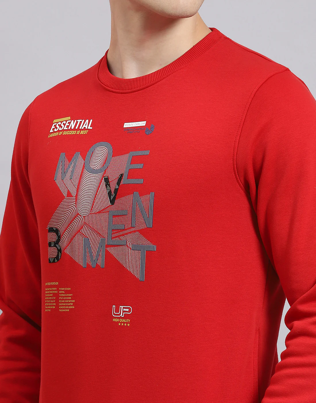 Men Red Printed Round Neck Full Sleeve Sweatshirt - Image 6