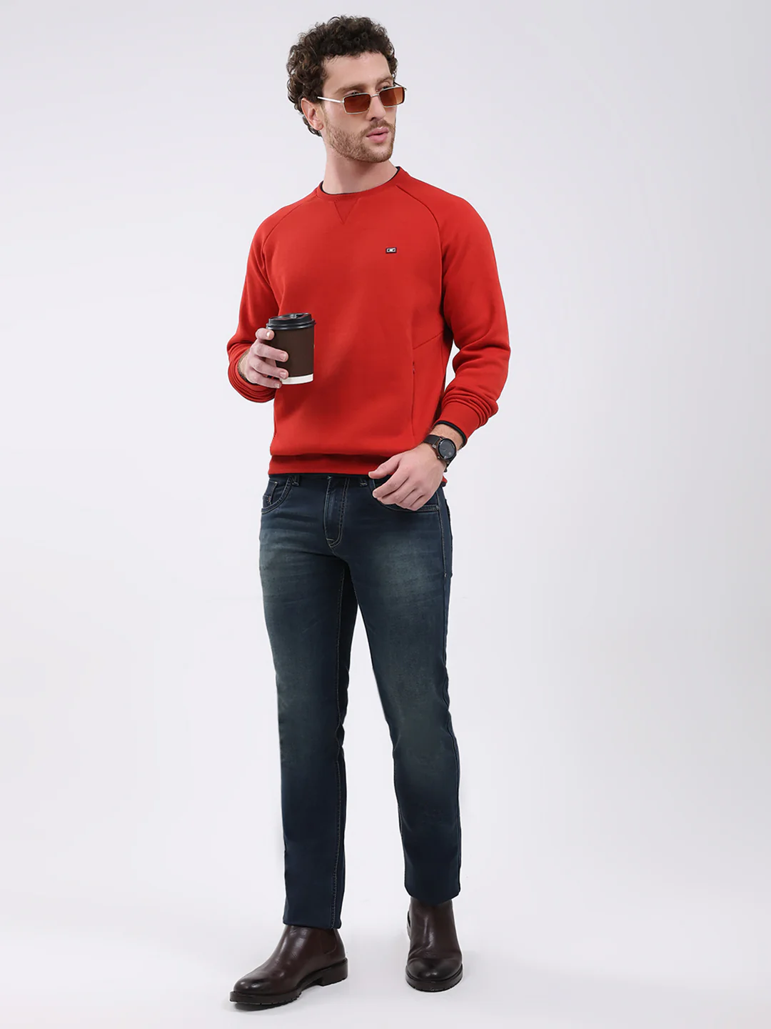 Men Red Printed Round Neck Full Sleeve Sweatshirt - Image 2