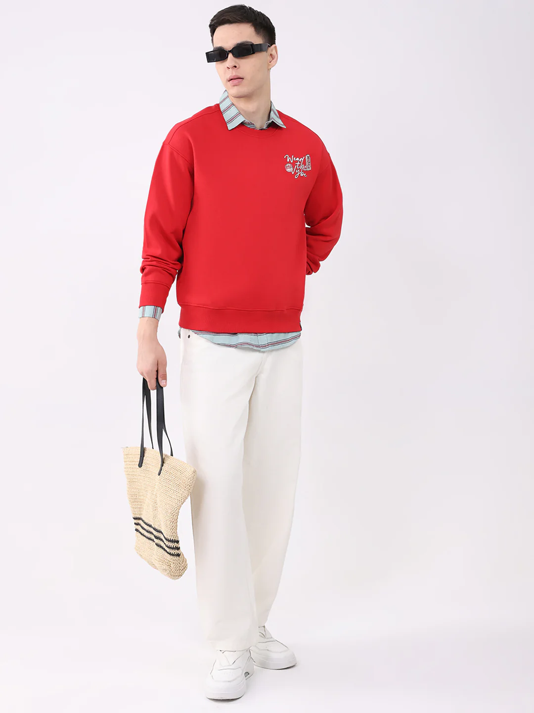 Men Red Printed Round Neck Full Sleeve Sweatshirt - Image 2