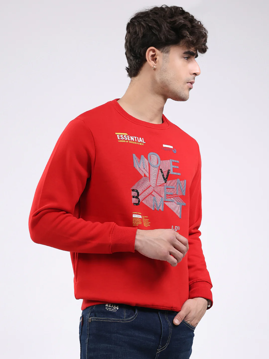 Men Red Printed Round Neck Full Sleeve Sweatshirt - Image 4