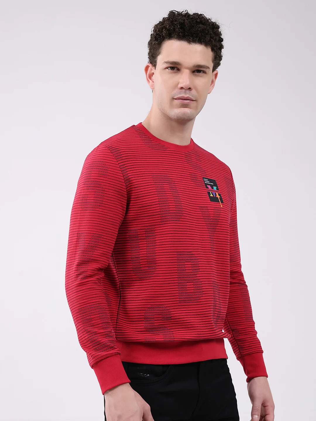 Men Red Printed Round Neck Full Sleeve Winter T-Shirt - Image 4