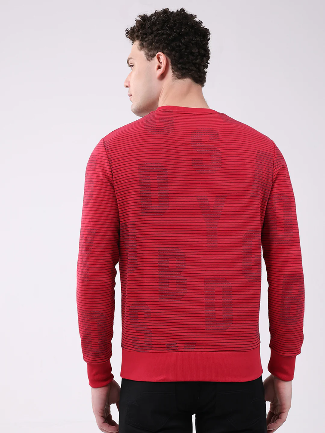 Men Red Printed Round Neck Full Sleeve Winter T-Shirt - Image 5