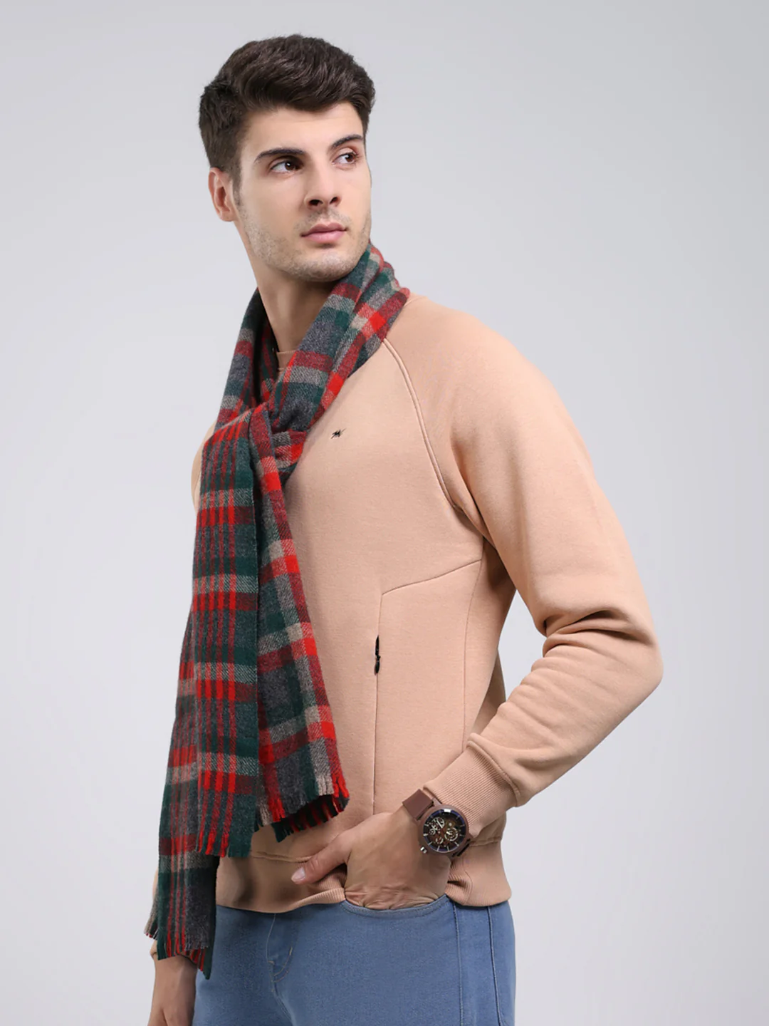 Men Red Self Design Wool Blend Muffler - Image 3