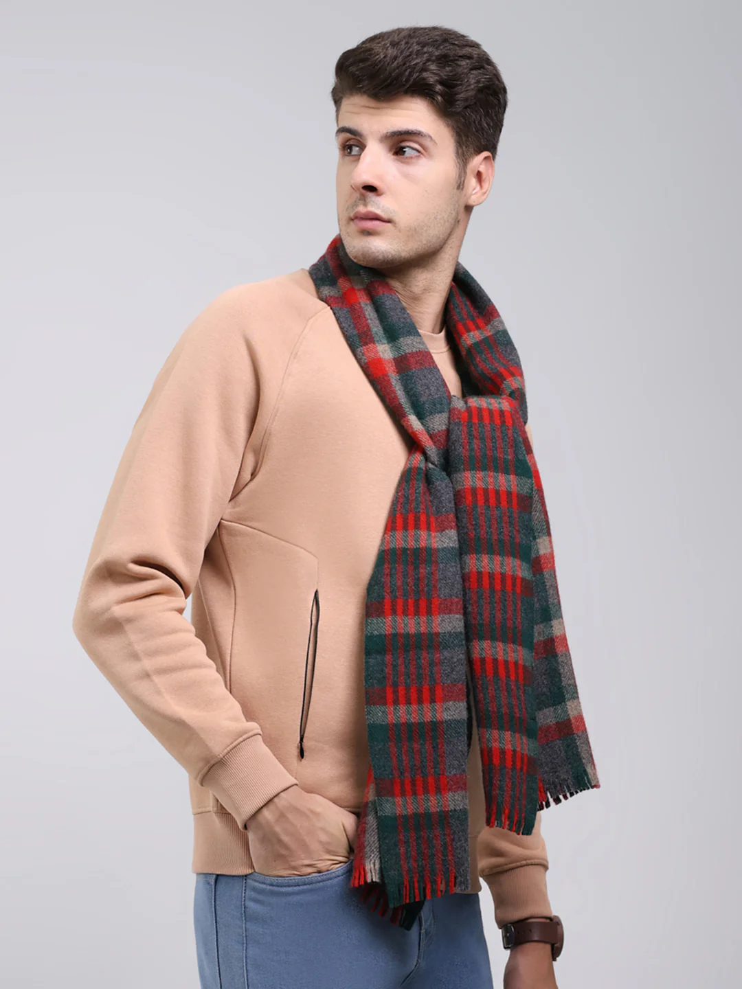 Men Red Self Design Wool Blend Muffler - Image 4