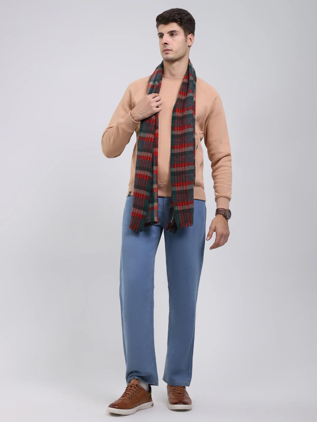 Men Red Self Design Wool Blend Muffler - Image 5