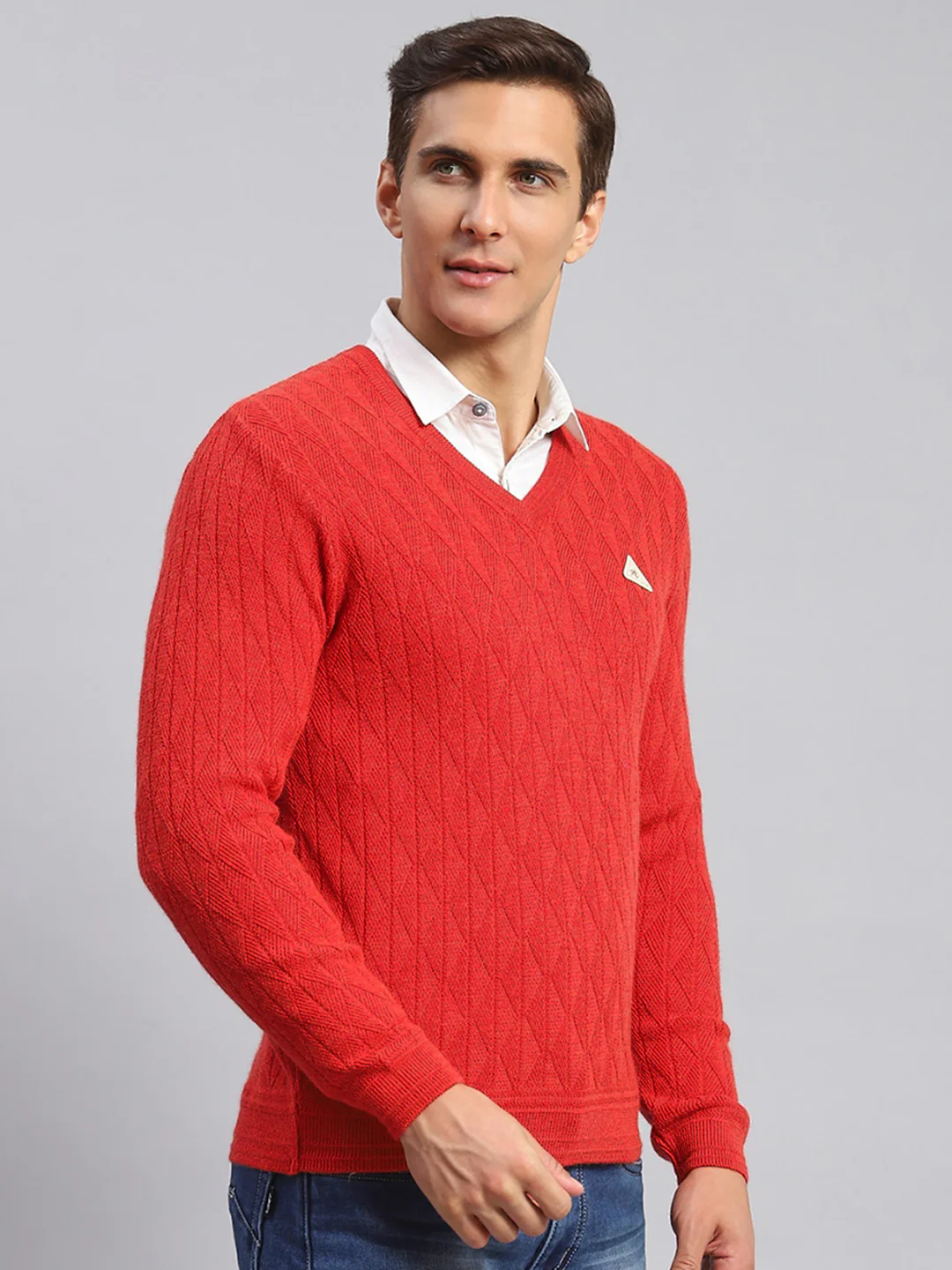 Men Red Self Design Wool blend Pullover - Image 3