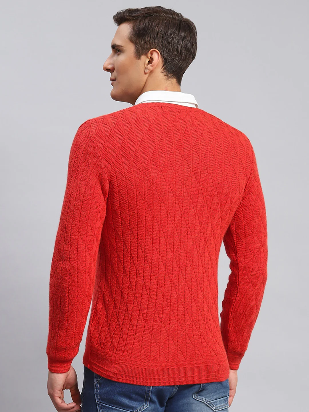 Men Red Self Design Wool blend Pullover - Image 5