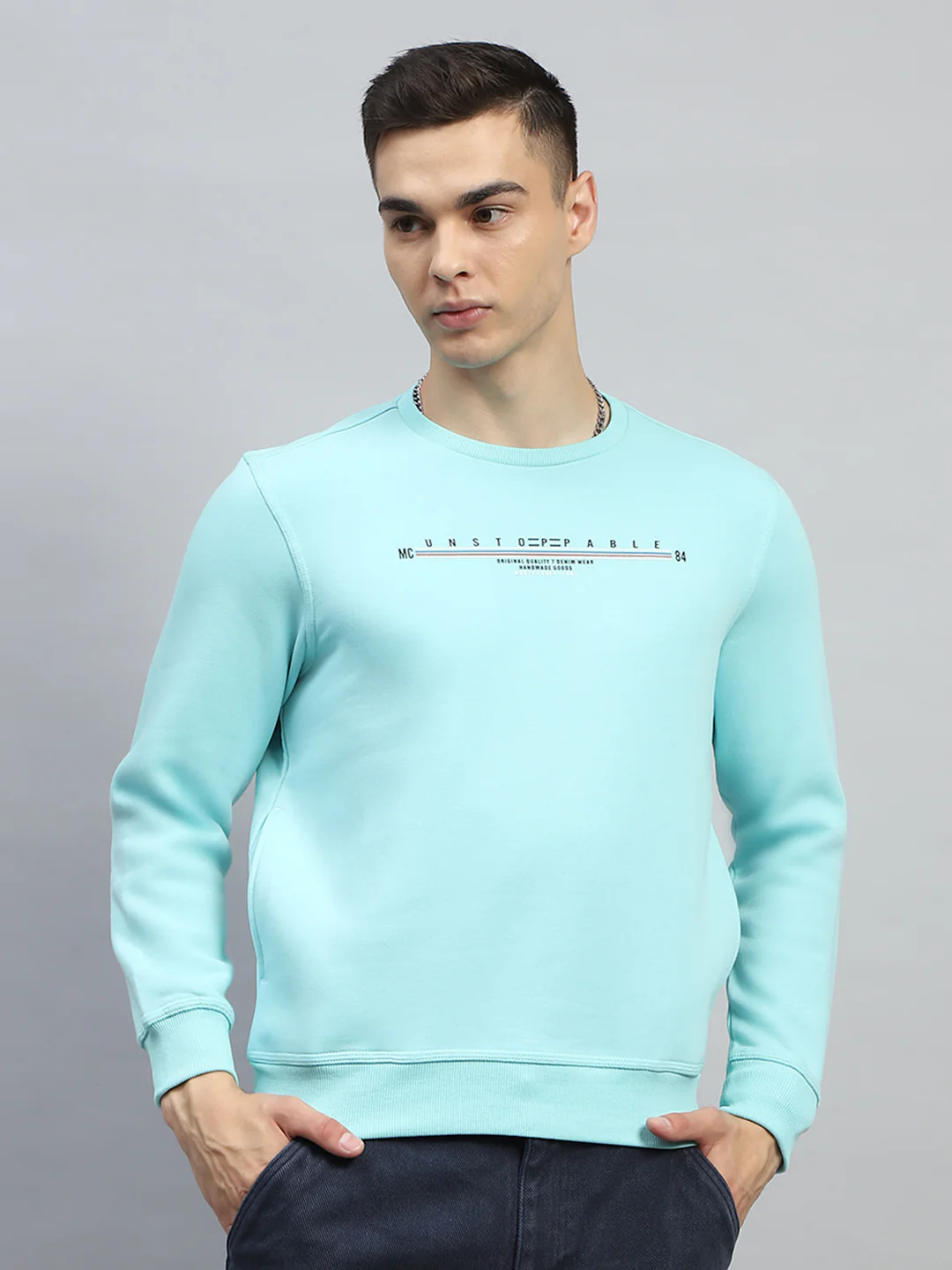 Men Red & Sky Blue Printed Round Neck Full Sleeve Sweatshirt - Image 8