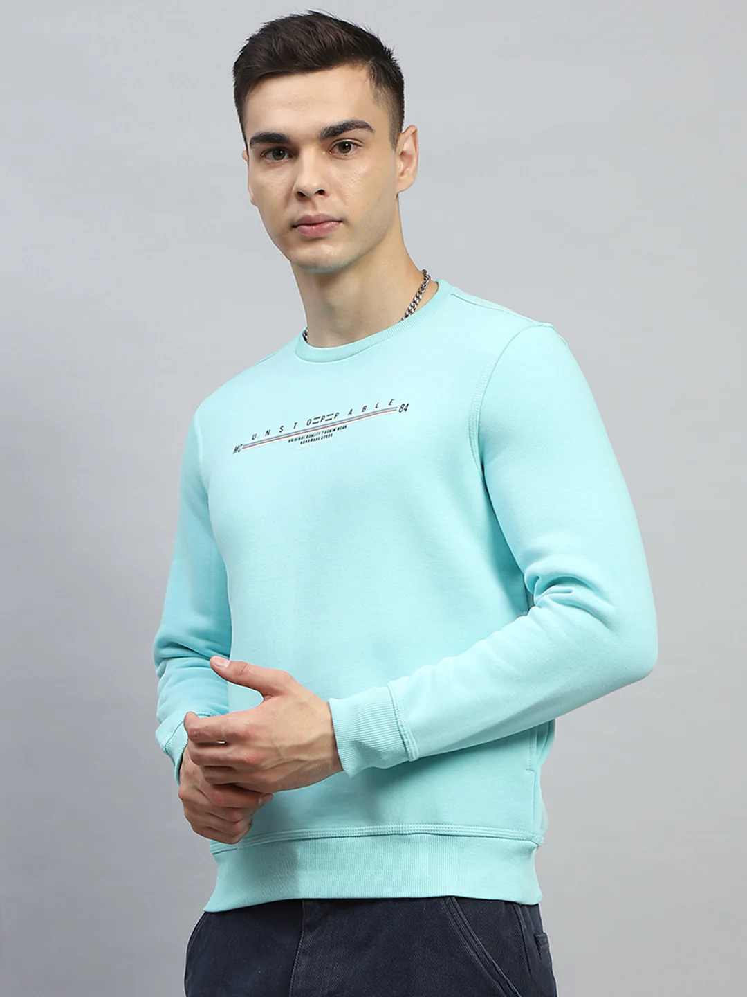 Men Red & Sky Blue Printed Round Neck Full Sleeve Sweatshirt - Image 9