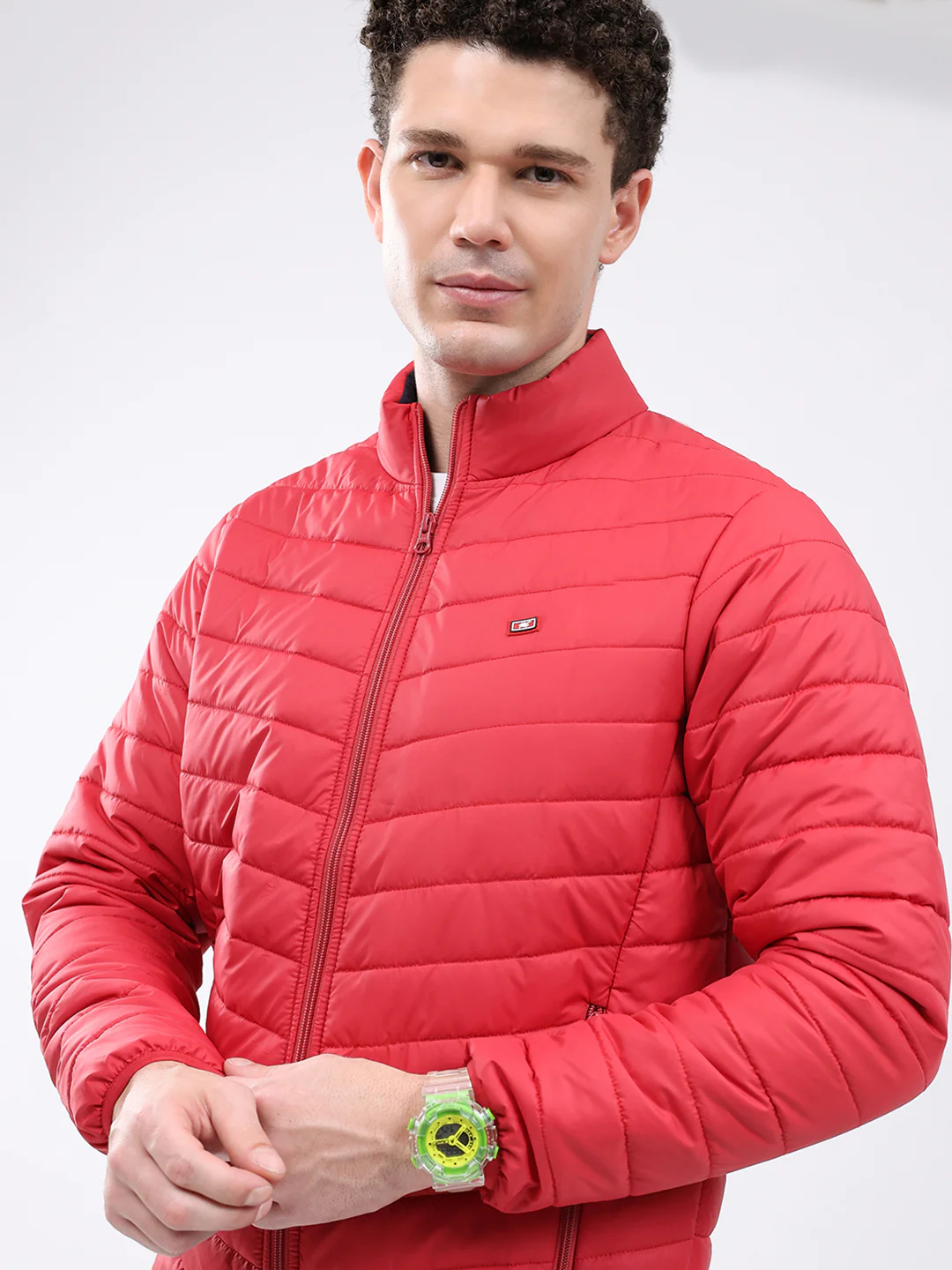 Men Red Solid Collar Full Sleeve Jacket - Image 7