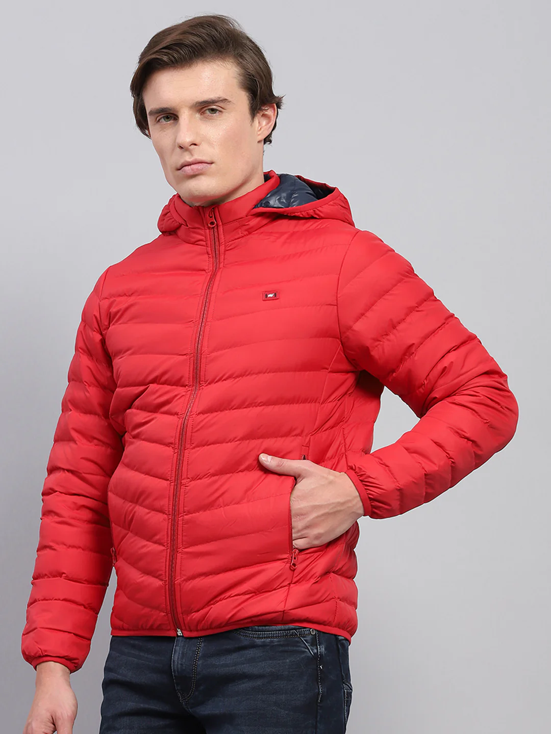 Men Red Solid Detachable Hood Full Sleeve Jacket - Image 3